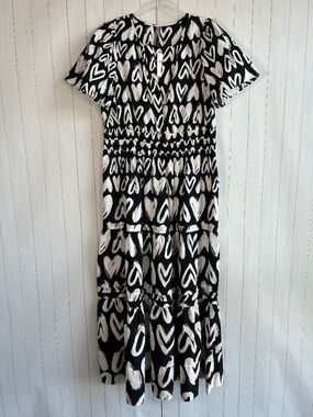 Anthropologie size L Somerset maxi dress black heart print cotton tiered NEW